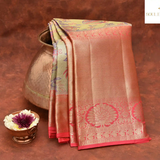 Pure Tissue silk Kanjivaram with tall golden zari boarder