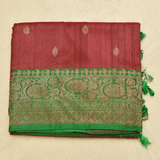 Pure Tussar silk saree with golden butti and green golden boarder