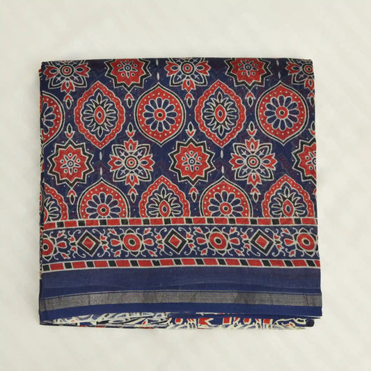 Ajrakh Chanderi Saree with thin golden boarder