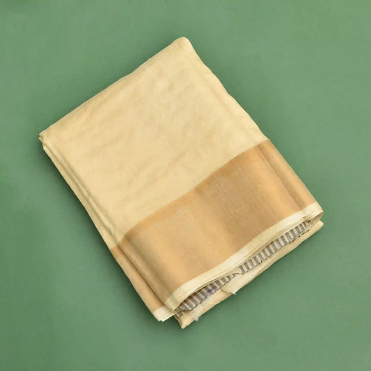 Pure soft tussar silk with golden zari border