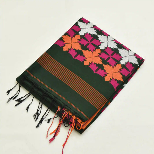 Merserised khadi saree with pink orange boarder and butti