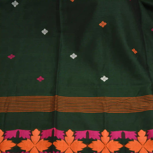 Merserised khadi saree with pink orange boarder and butti