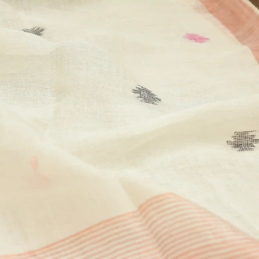 Pure khadi linen saree with thin copper border