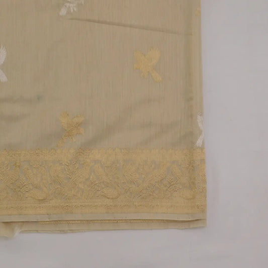 Pure Tussar Silk with golden Kadua boarder and birds butti all over