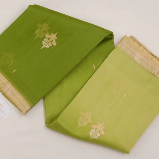 Pure Organza silk dual tone saree with small golden silver boarder and butti