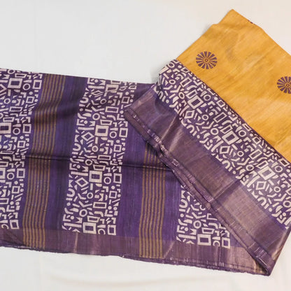 Pure gicha tussar saree with geometric butti