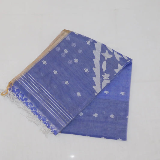 Pure Muslin Jamdani saree with tassles on pallu