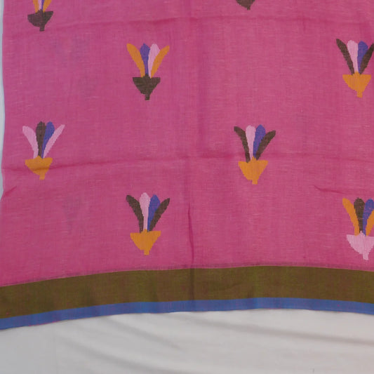 Pure Linen jamdani with birds on pallu and butti