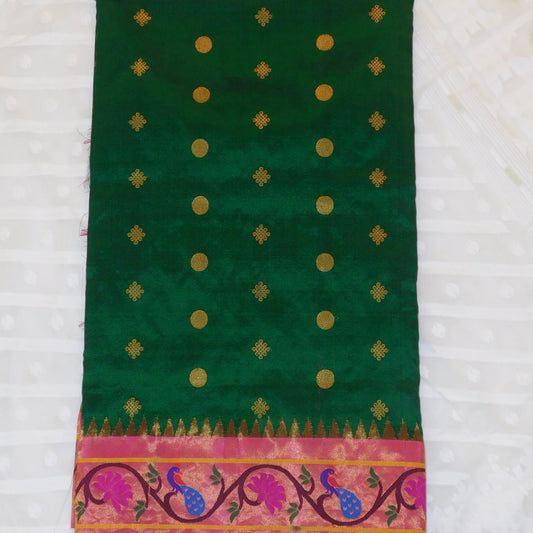 Pure silk gadhwal paithani with golden zari butti and peacock boarder