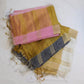 Pure linen saree with golden tall boarder and tassles on pallu