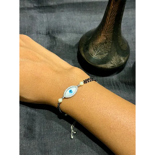 Adjustable Evil Eye Bracelet with black beads