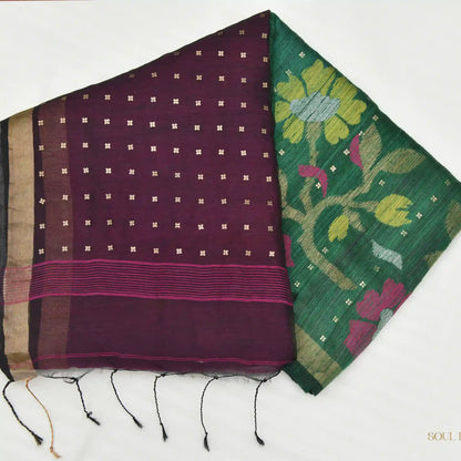 Pure Matka linen silk with muslin pallu and handwoven sequins